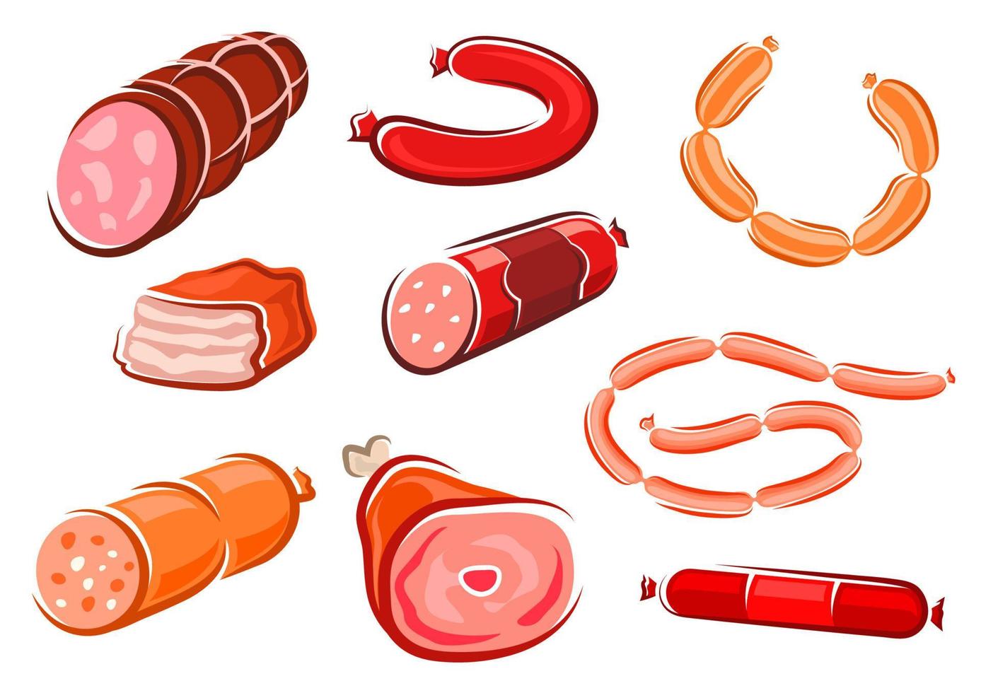 carnes e salsichas processadas dos desenhos animados vetor