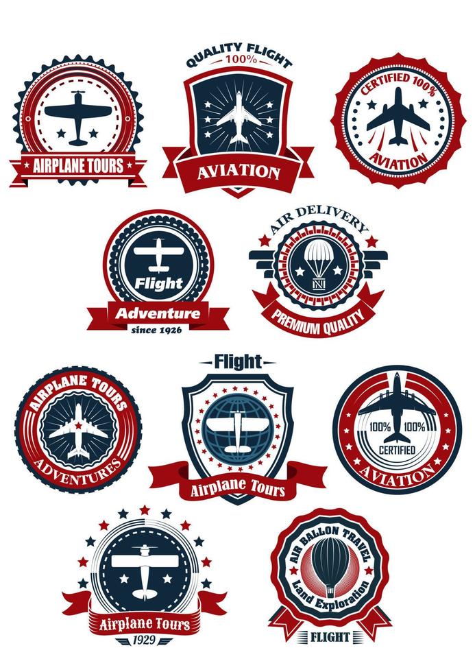 bandeiras ou emblemas de aviação e viagens aéreas vetor