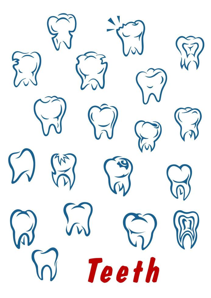 conjunto de ícones de contorno de dentes vetor