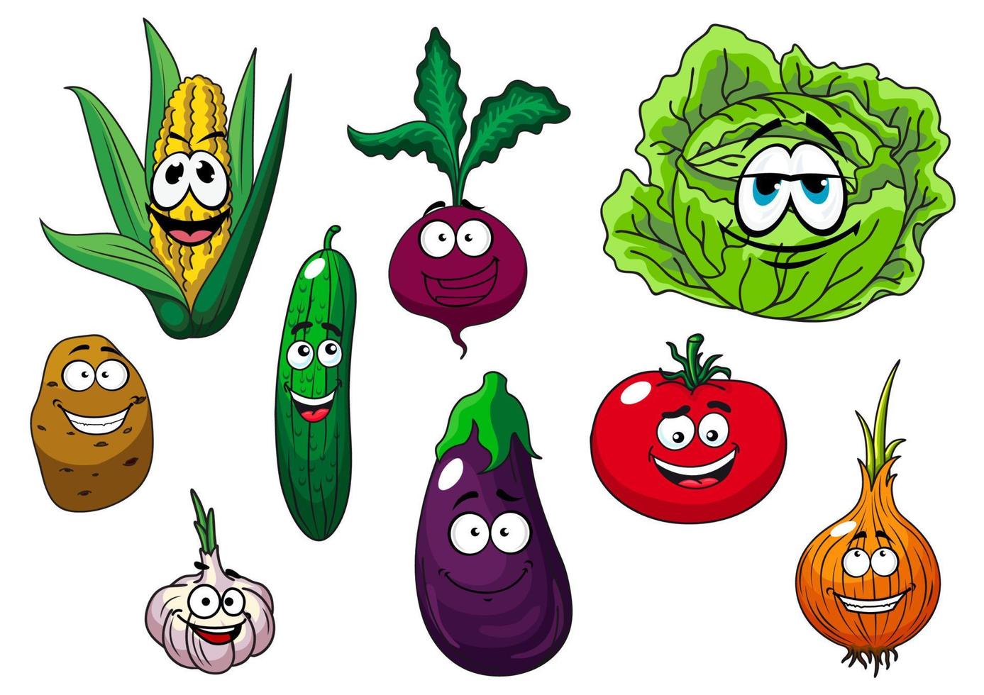 personagens de vegetais de desenhos animados saborosos frescos vetor