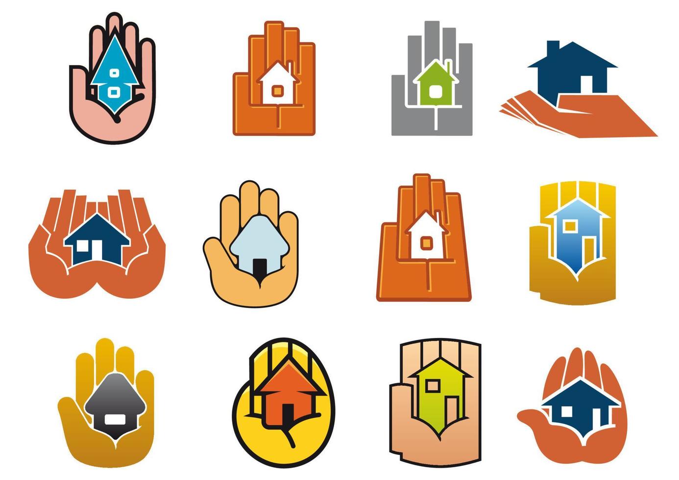 ícones abstratos de casas nas mãos vetor