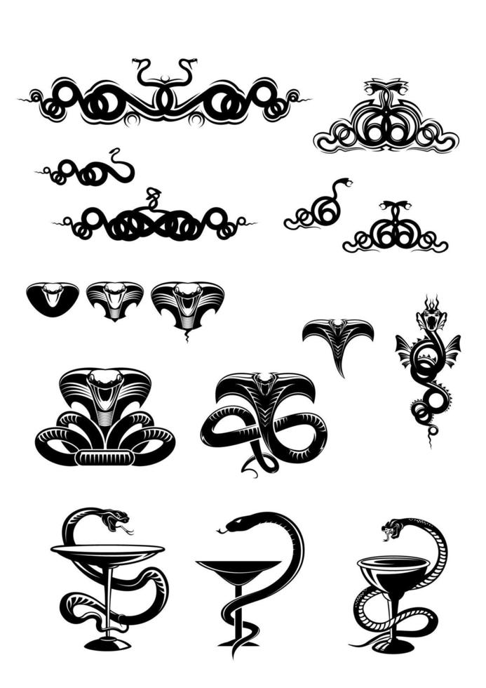 intrincados ícones de cobras e mascotes vetor