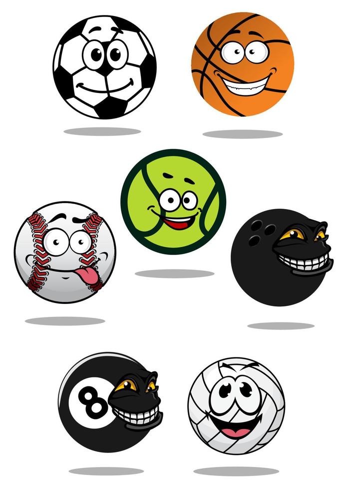 personagens de mascote de bolas de esportes de desenho bonito vetor