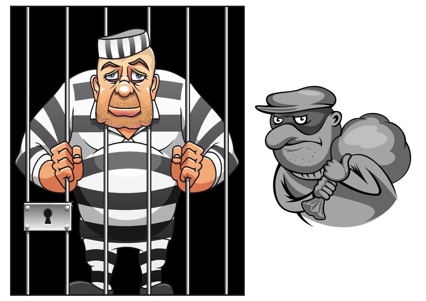 prisioneiro de desenho animado e ladrão com máscara vetor