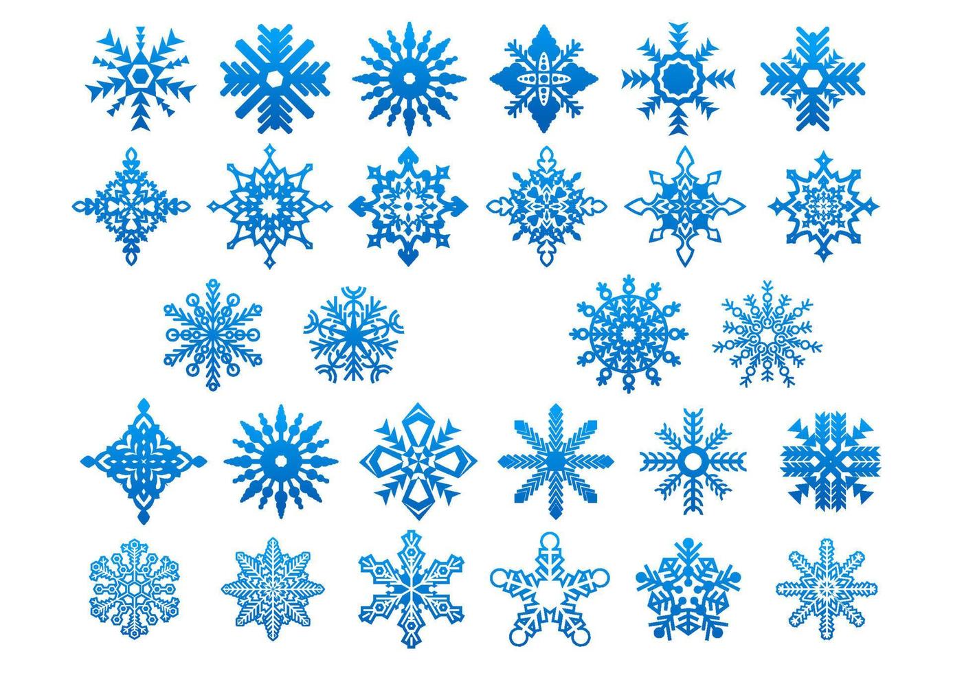 conjunto de ícones de flocos de neve azuis vetor