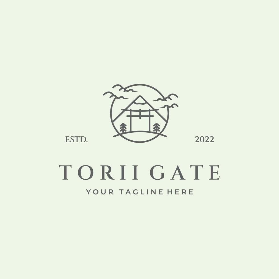 torii gate line art ícone logotipo viagens vintage minimalista para japonês vetor