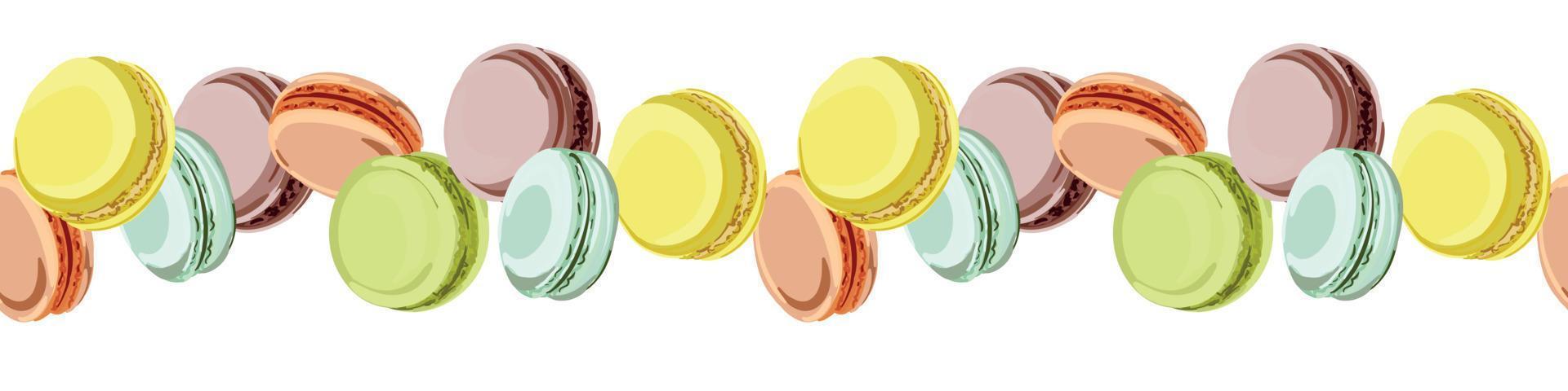 padrão sem emenda de macarons coloridos. doces franceses macaroons isolados no fundo branco. ilustração vetorial em estilo simples. vetor