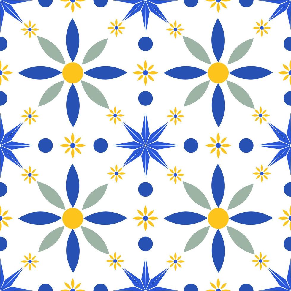 motivo de design de padrão plano e sem costura e gráfico na cor azul amarelo e verde suave. estilo de azulejo, papel ou tecido. vetor