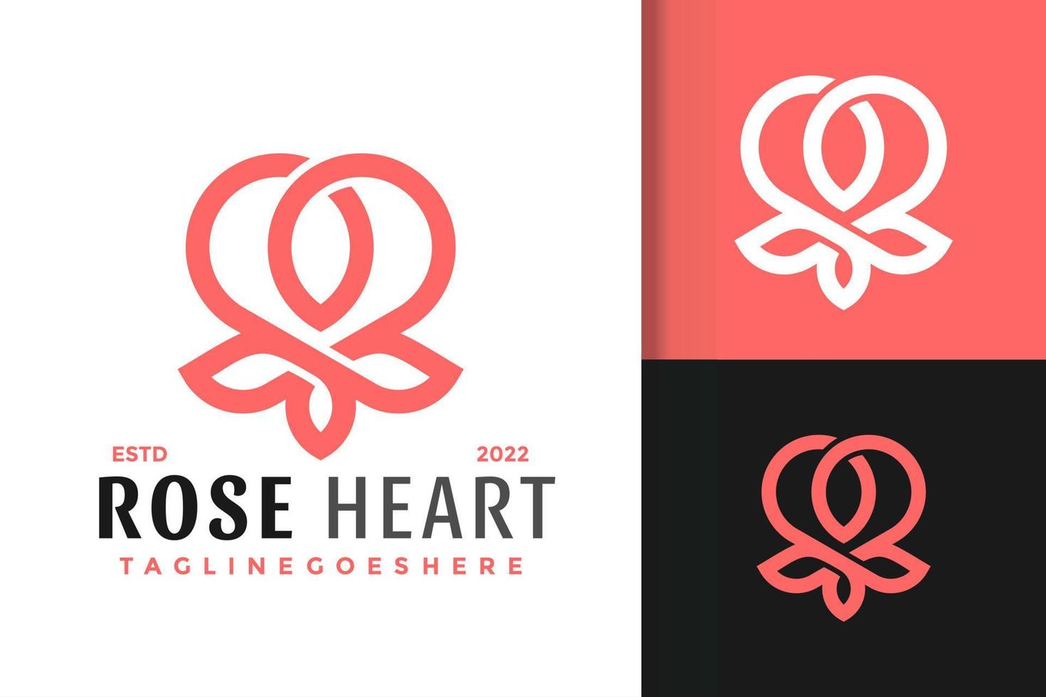 design de logotipo de coração de flor rosa, vetor de logotipos de identidade de marca, logotipo moderno, modelo de ilustração vetorial de designs de logotipo