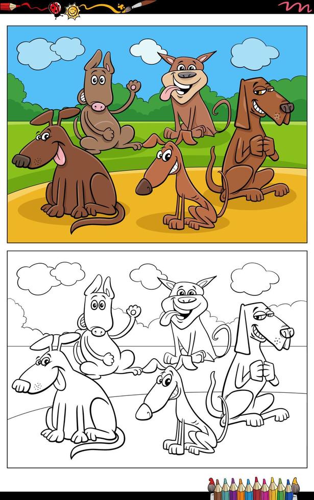 desenho engraçado cachorros de desenho animado grupo de personagens de animais para colorir vetor