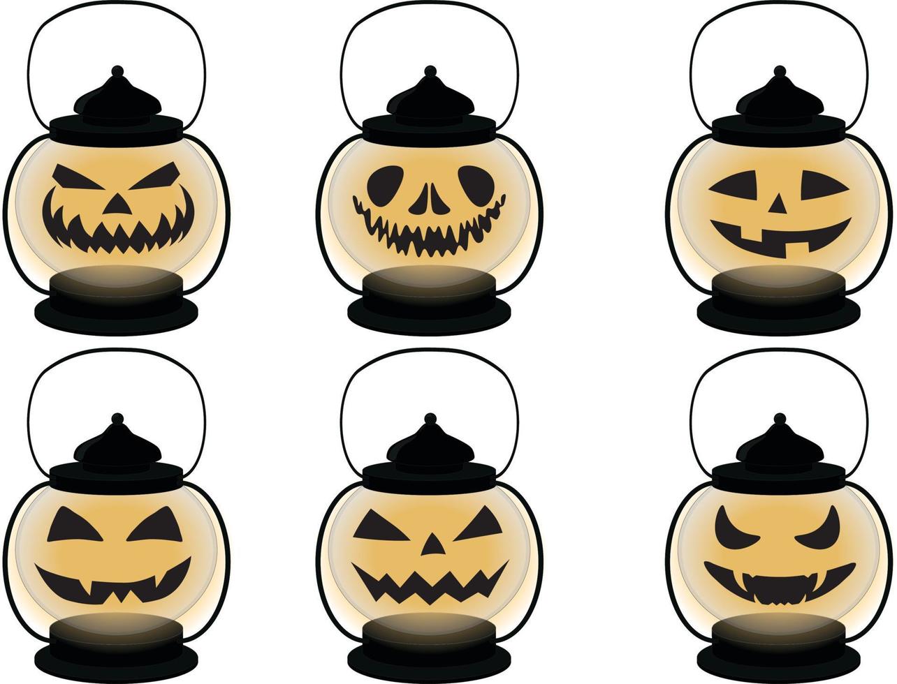 ilustração vetorial de coleção de lâmpadas de estilo jack-o'-lantern assustador e engraçado de halloween vetor