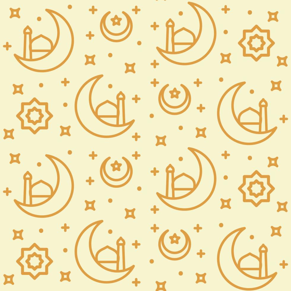 ícone padrão muçulmano lua crescente estrela meia mesquita ornamento com design plano de estilo de contorno vetor
