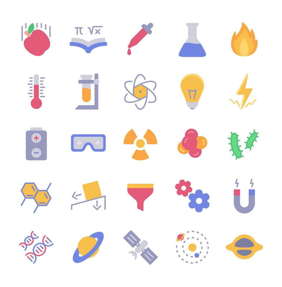 conjunto de ícones de ciência estilo vetor de design plano moderno de cores