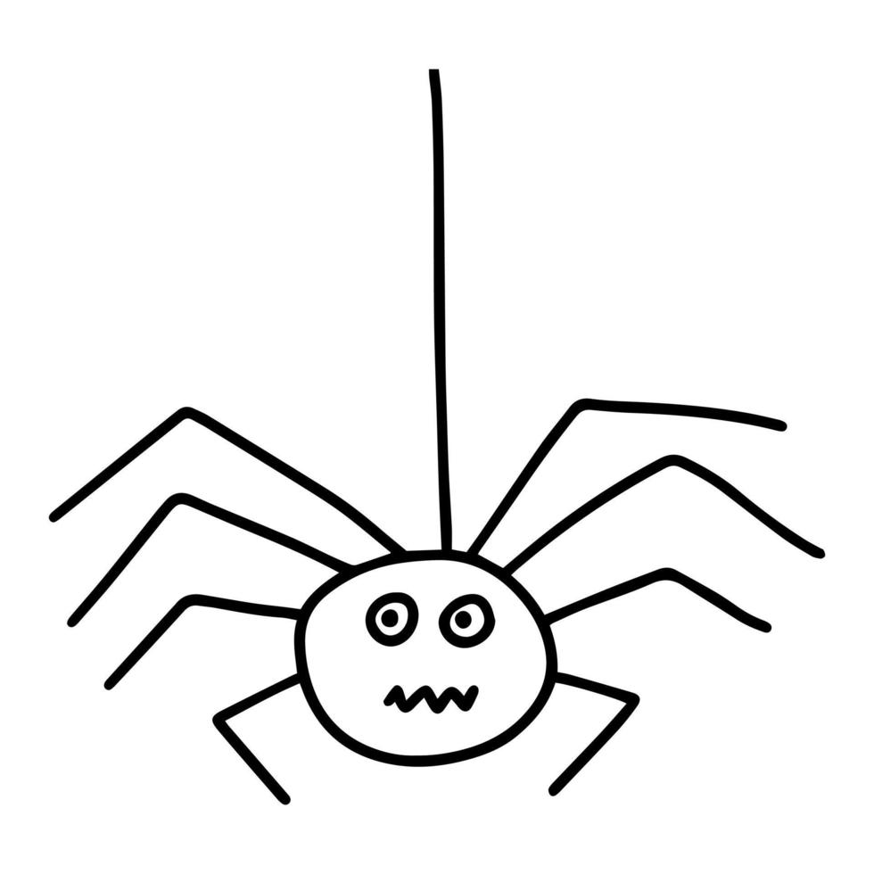 aranha pendurada na teia de aranha doodle ilustração vetorial vetor