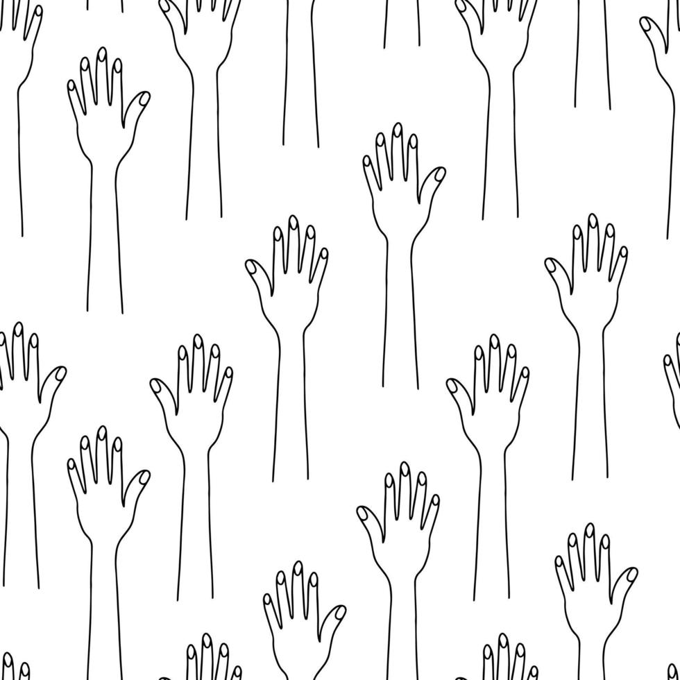 mãos sem costura padrão isolado no fundo branco. padrão de mão de vetor doodle