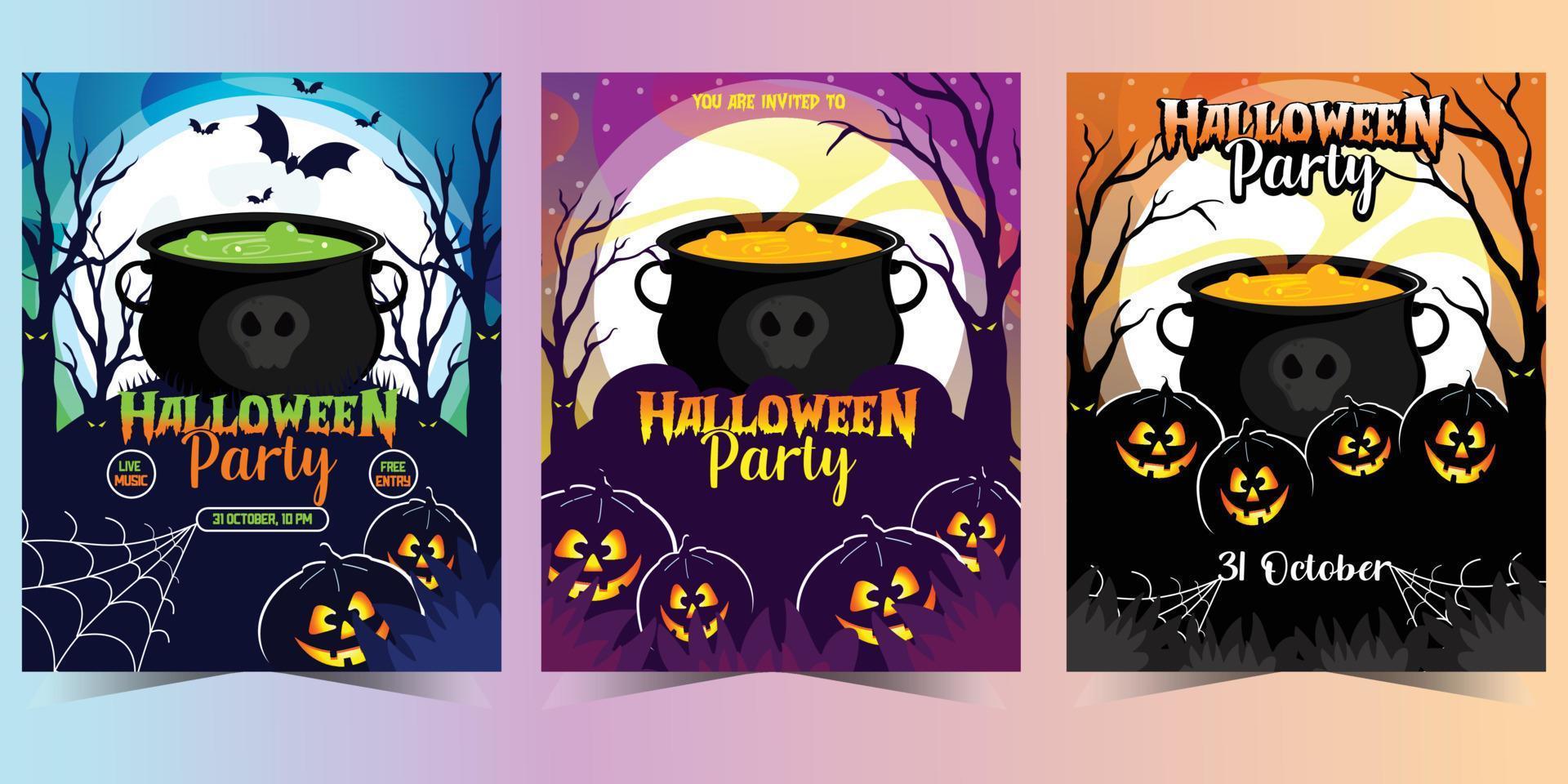 conjunto de cartaz de festa de halloween feliz vetor