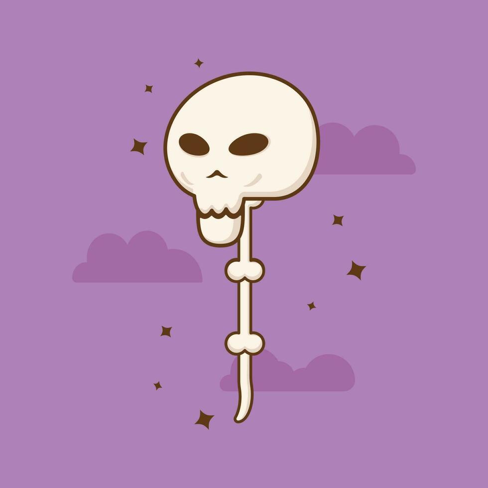 ilustração de ícone dos desenhos animados de vara de osso de crânio assustador. conceito de dia das bruxas. design premium simples vetor