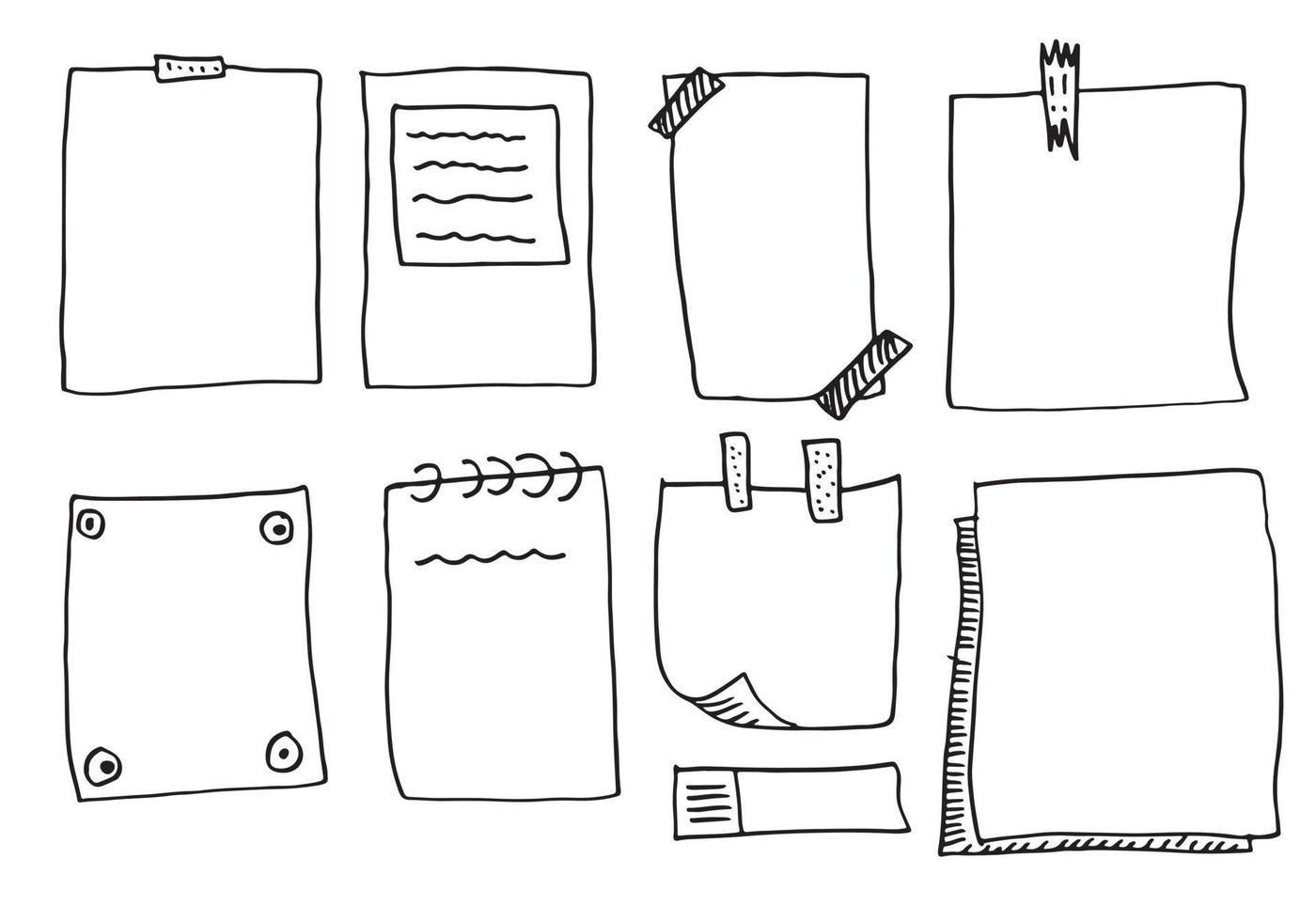 conjunto de quadros de doodle e diferentes elementos para design de conceito. vetor