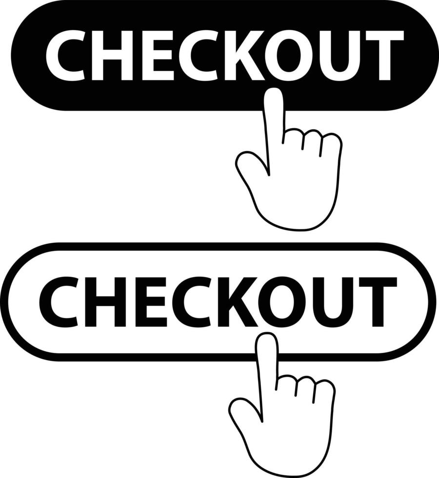 botão de checkout com cursor de mão em fundo branco. sinal de botão de checkout. estilo plano. vetor