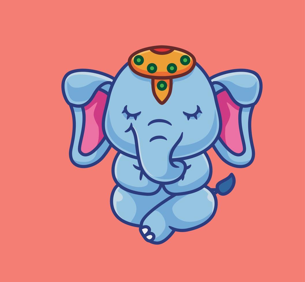 elefante fofo fazendo meditação. ilustração animal isolada dos desenhos animados. vetor de logotipo premium de design de ícone de adesivo de estilo simples. personagem mascote