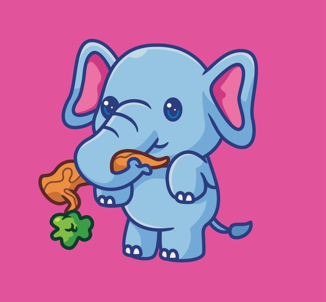 elefante fofo quebra os galhos das árvores para comer. ilustração animal isolada dos desenhos animados. vetor de logotipo premium de design de ícone de adesivo de estilo simples. personagem mascote