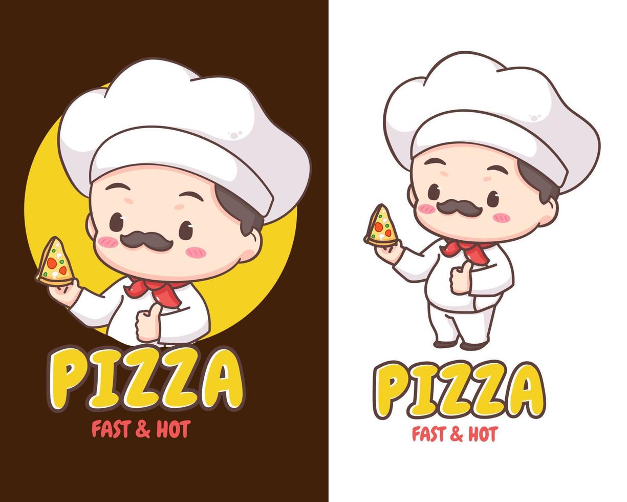 personagem de desenho animado de mascote de logotipo de chef fofo. conceito de ícone de comida de pessoas isolado no branco. vetor