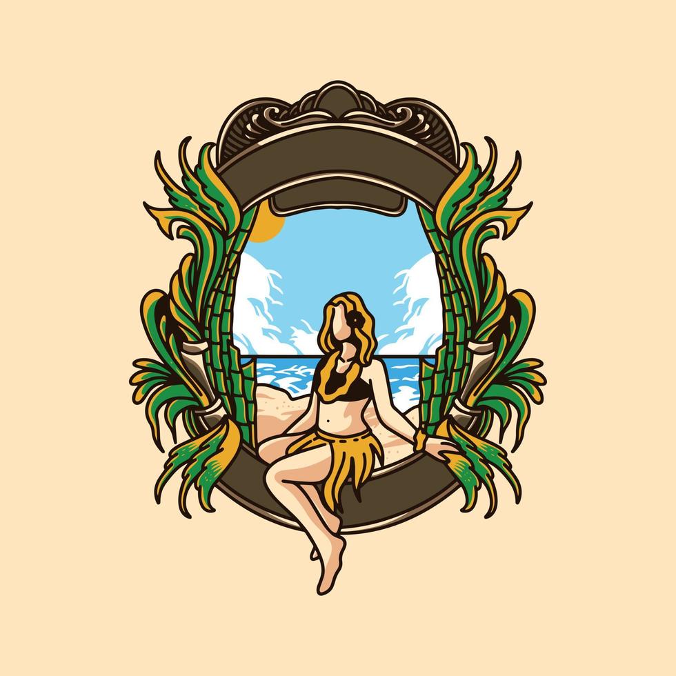 logotipos de personagens femininas e de praia, crachás, etiquetas, emblemas ou estampas de camisetas e outros usos. vetor