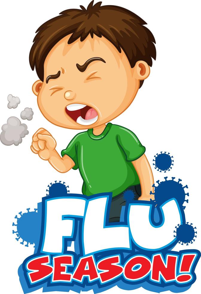 temporada de gripe com tosse menino doente vetor