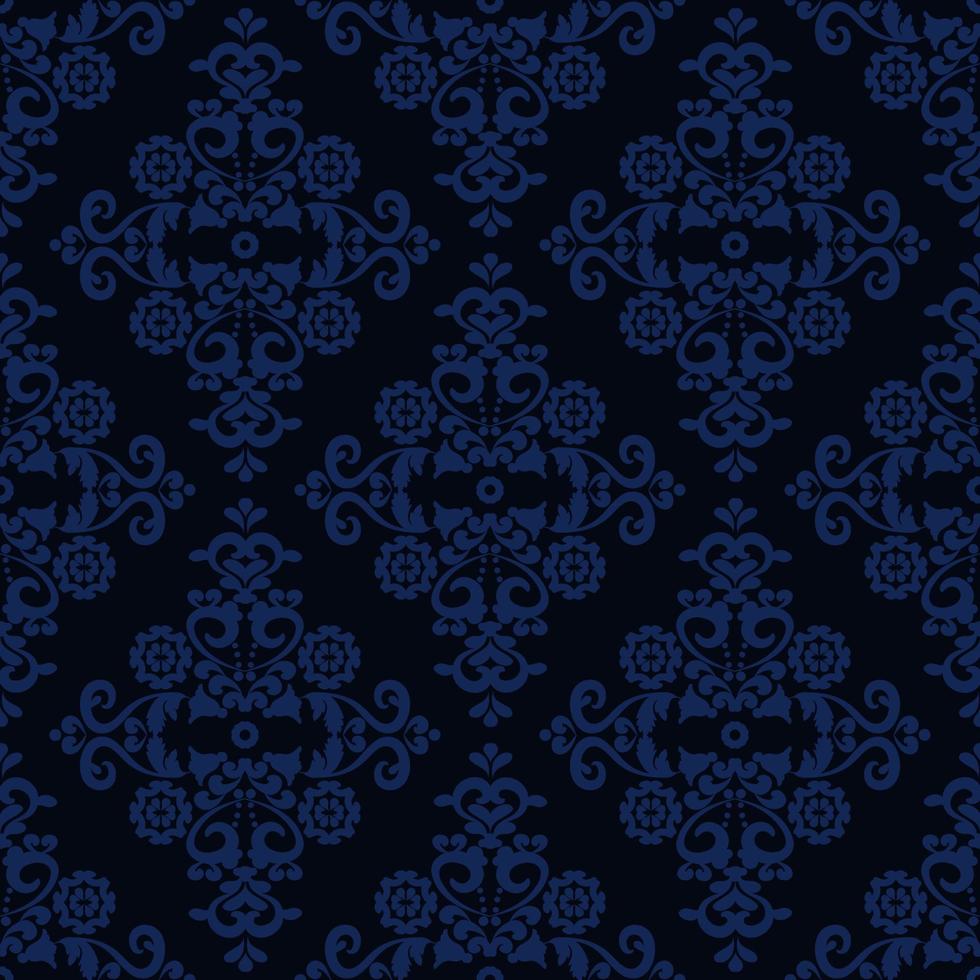 papel de parede azul vintage com ornamentação barroca. sem costura de fundo vector. padrão de damasco para tecido, papel de parede ou telhas cerâmicas. vetor