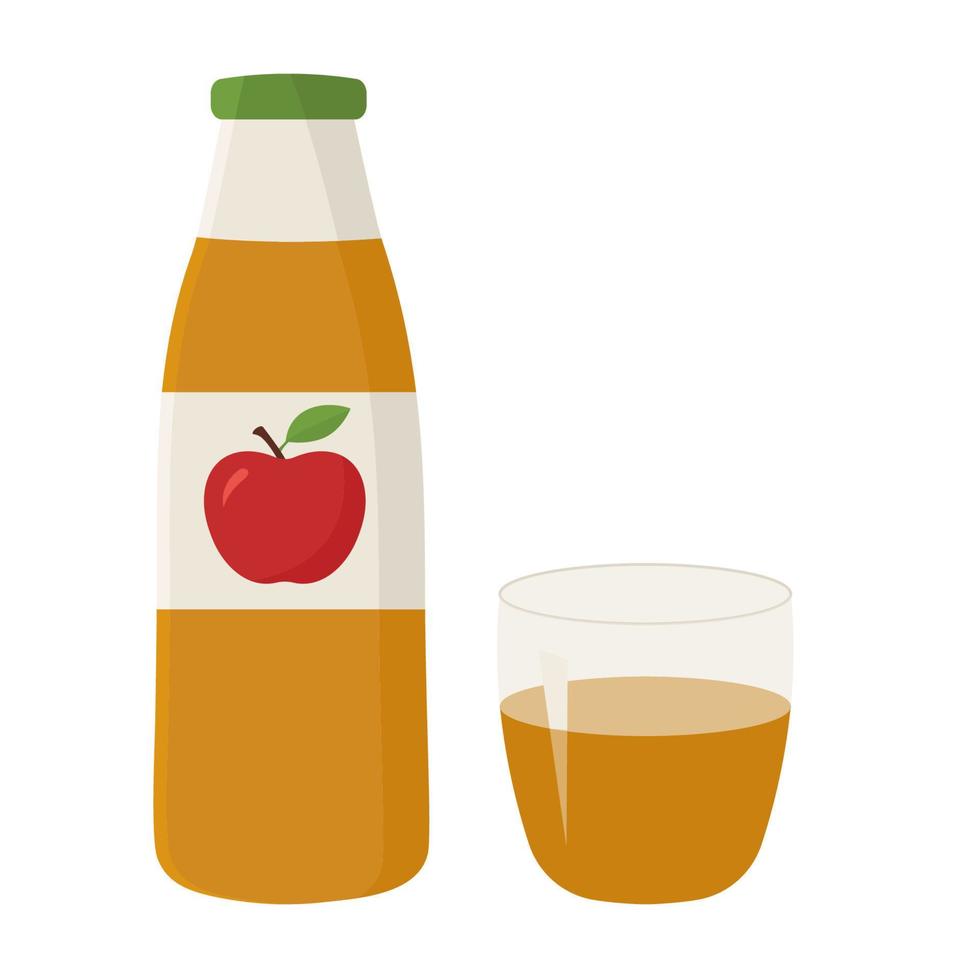 suco de maçã natural em garrafa de vidro em estilo simples sobre fundo branco. ilustração vetorial de vinagre de maçã vetor