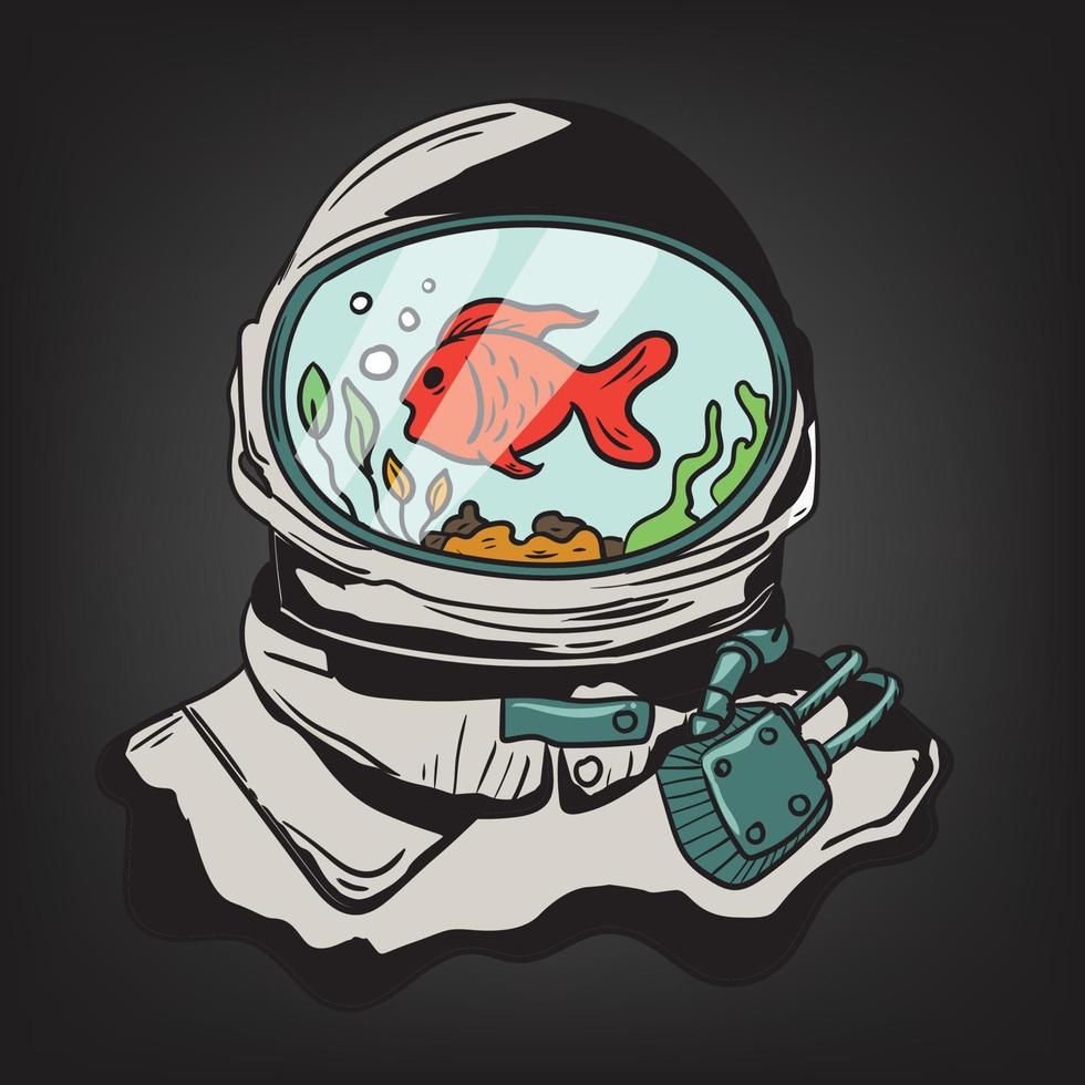 capacete de astronauta com peixe dentro. ilustração vetorial aquática vetor