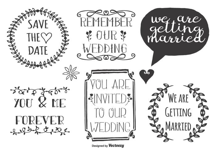 Etiquetas bonitas do Doodle do casamento vetor