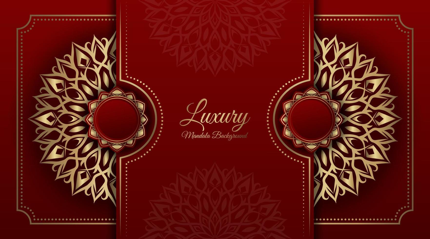 fundo de luxo vermelho, com mandala e borda dourada vetor