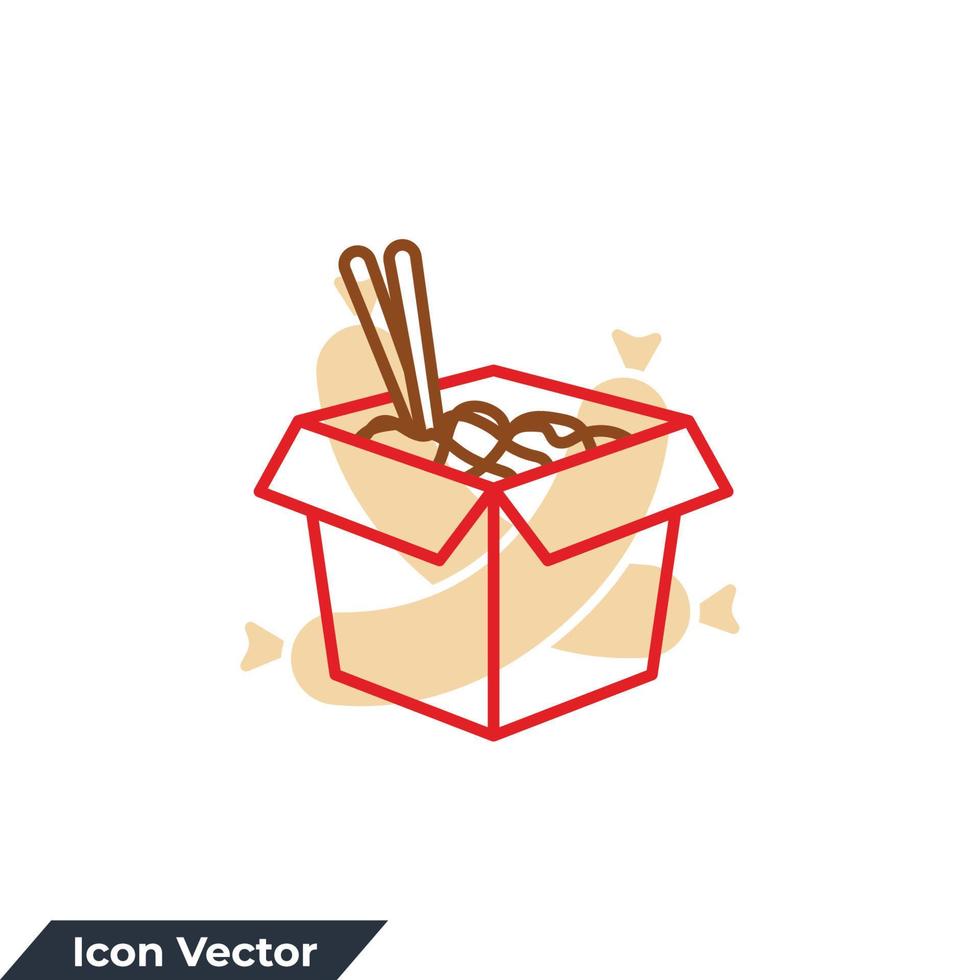 wok caixa ícone logotipo ilustração vetorial. macarrão asiático no modelo de símbolo de caixa para coleção de design gráfico e web vetor