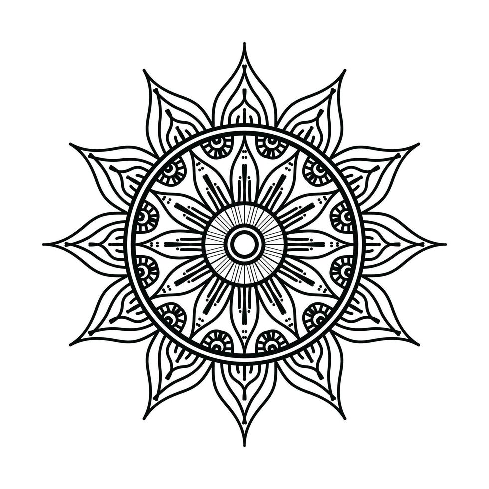 fundo de design de mandala ornamental preto, design de mandala, design de papel de parede de arte de livro de colorir padrão de mandala, mandala preto e branco vetor