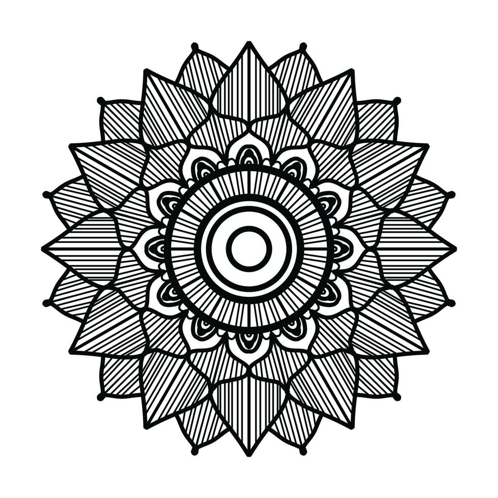 fundo de design de mandala ornamental preto, design de mandala, design de papel de parede de arte de livro de colorir padrão de mandala, mandala preto e branco vetor