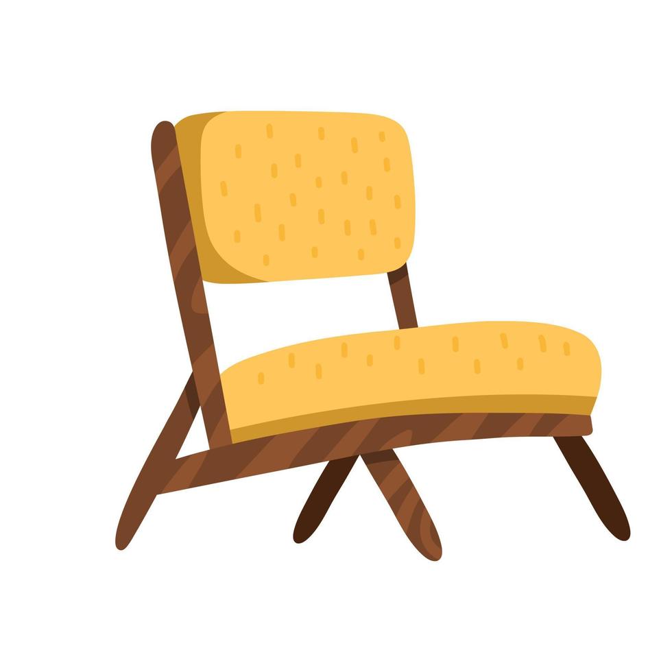 poltrona de tecido amarelo retrô com pernas de madeira, móveis modernos de meados do século vetor