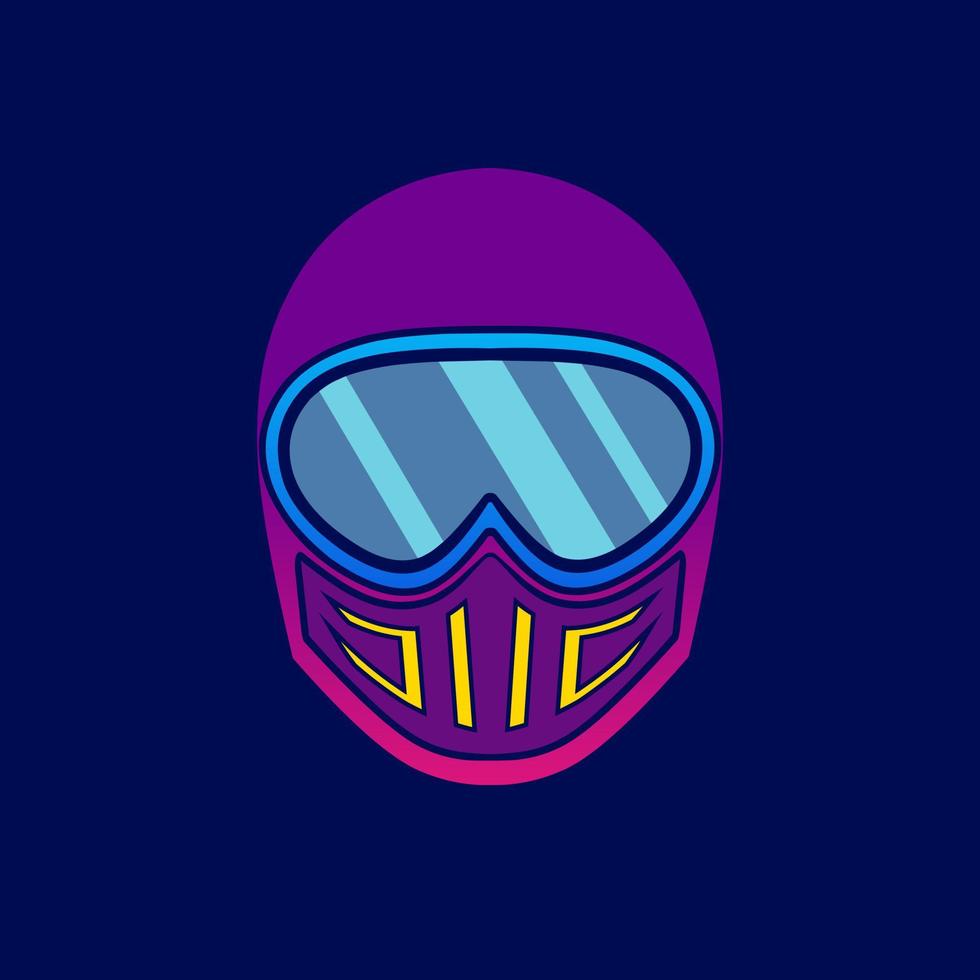 capacete retro neon cyberpunk logotipo ficção design colorido com fundo escuro. ilustração em vetor abstrato t-shirt.