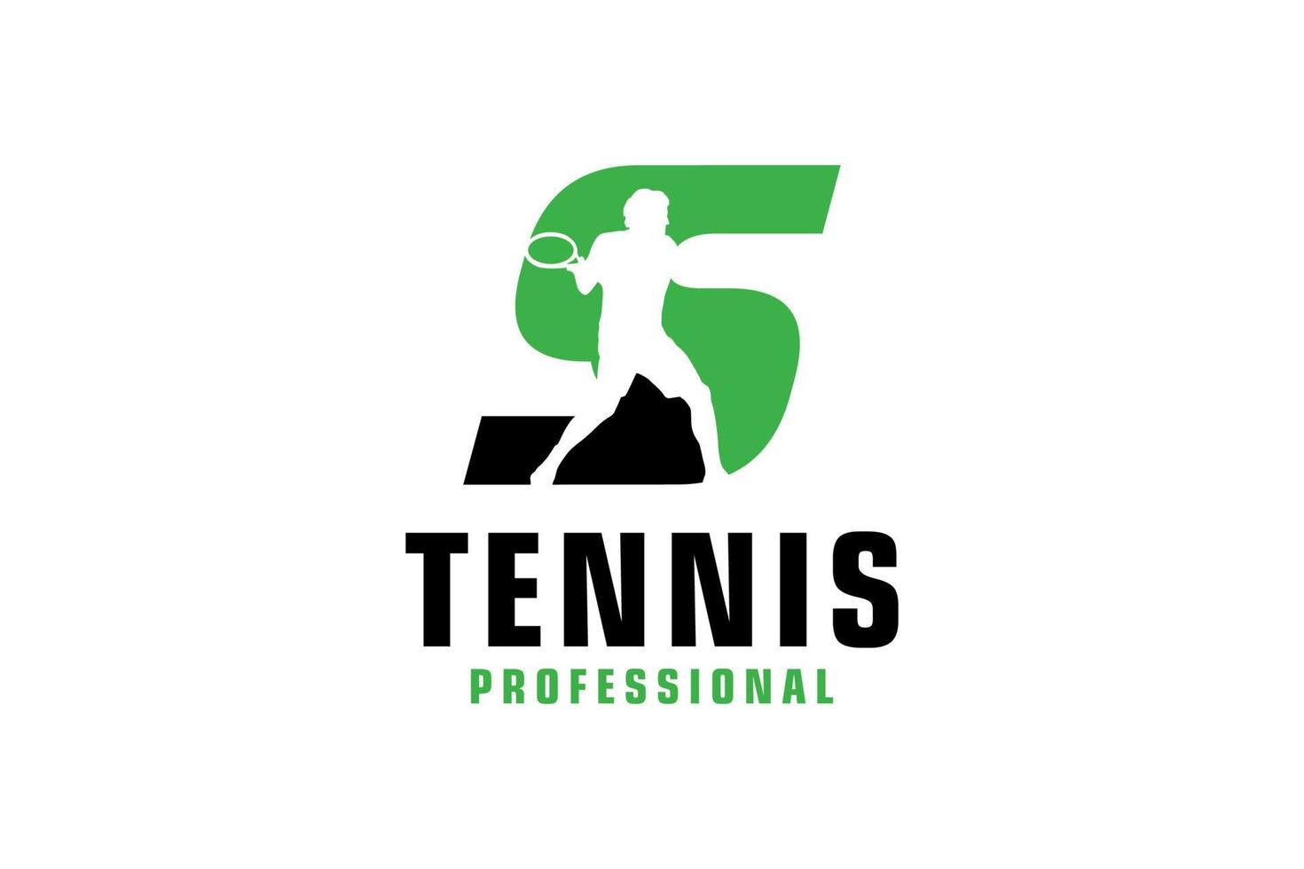 letra s com design de logotipo de silhueta de jogador de tênis. elementos de modelo de design vetorial para equipe esportiva ou identidade corporativa. vetor