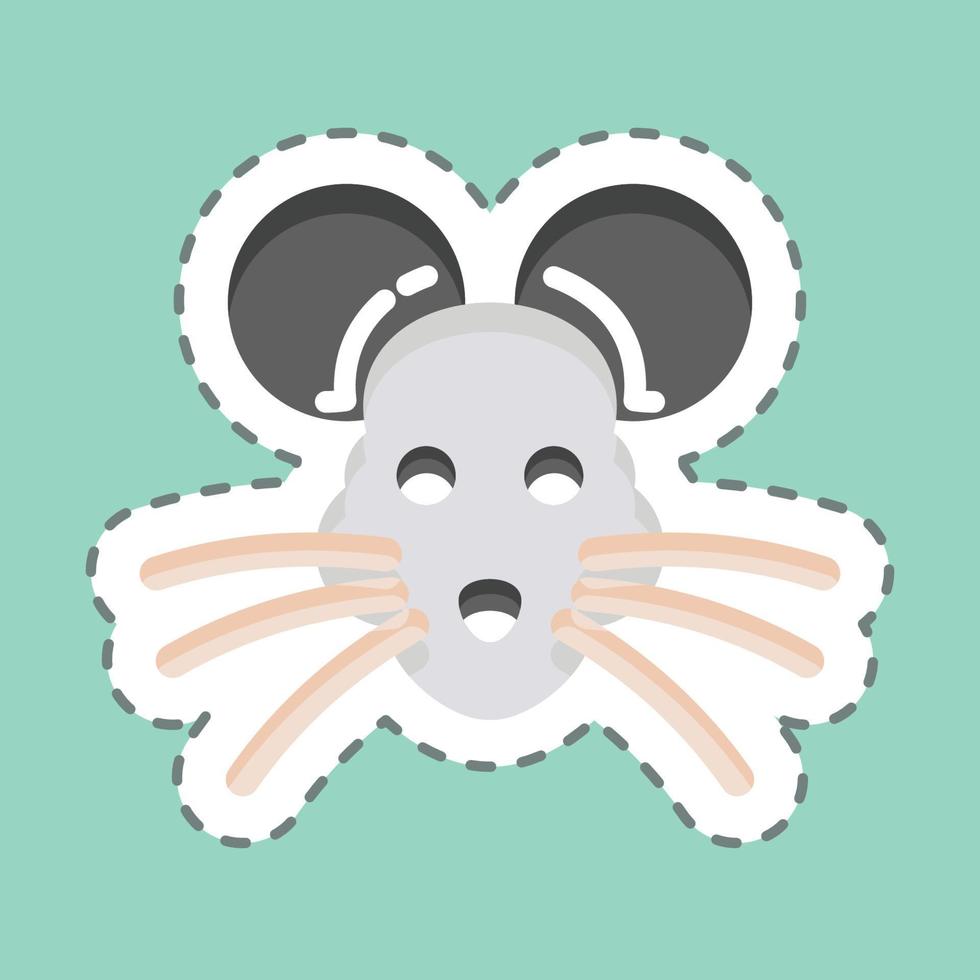 rato de corte de linha de adesivo. relacionado ao símbolo de cabeça de animal. design simples editável. ilustração simples. bonitinho. Educação vetor