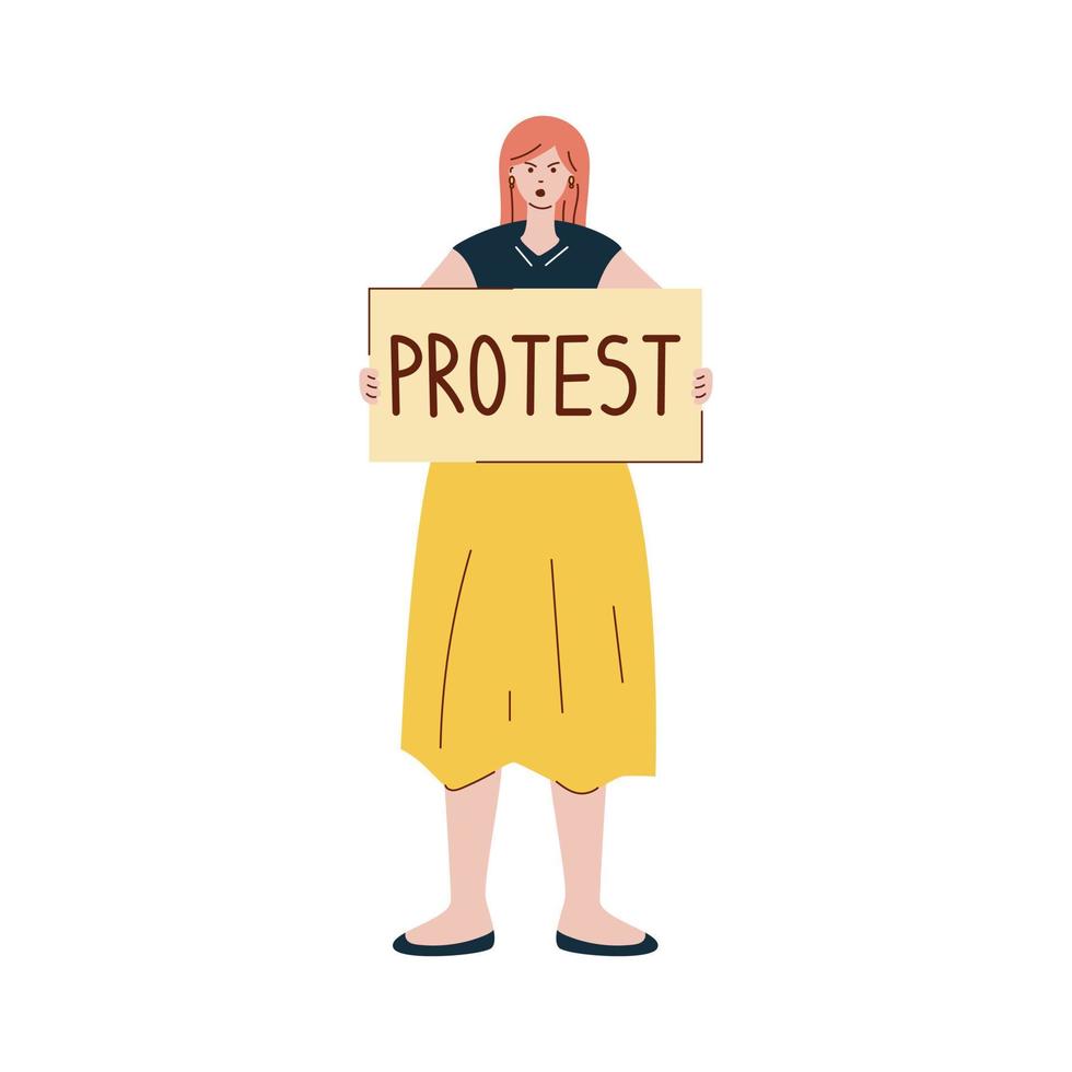 ilustração vetorial com mulher protestando. garota com cartaz de protesto. protesto. mulher segurando um cartaz. vetor