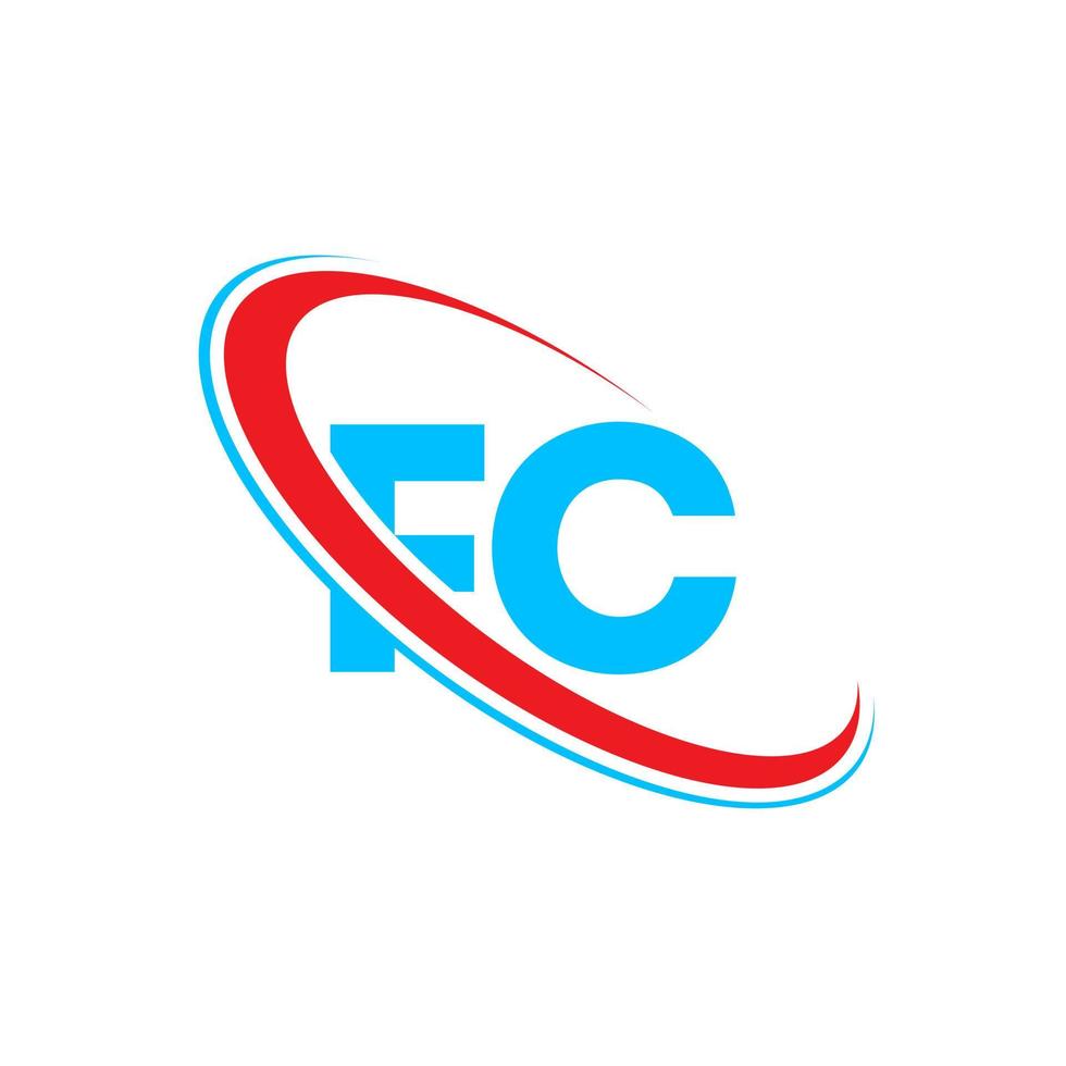 logotipo do f. projeto f. carta fc azul e vermelha. design de logotipo de carta fc. letra inicial fc vinculado ao logotipo do monograma maiúsculo do círculo. vetor