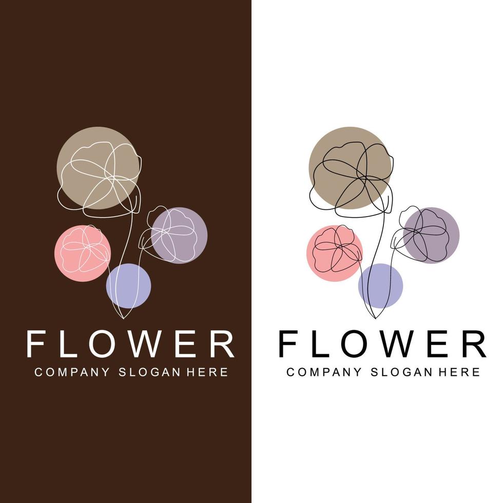 design de logotipo floral, arte abstrata de ícone de linha de estilo de ilustração vetorial vetor