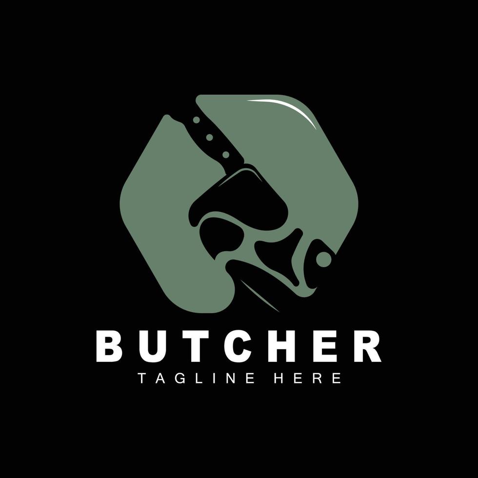 design de logotipo de açougueiro, modelo de vetor de ferramenta de corte de faca, ilustração de marca de produto