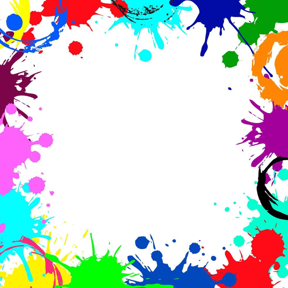 quadro vazio abstrato de vetor de gotas de tinta de cor. fundo de quadro abstrato de tinta colorida. respingos de grunge