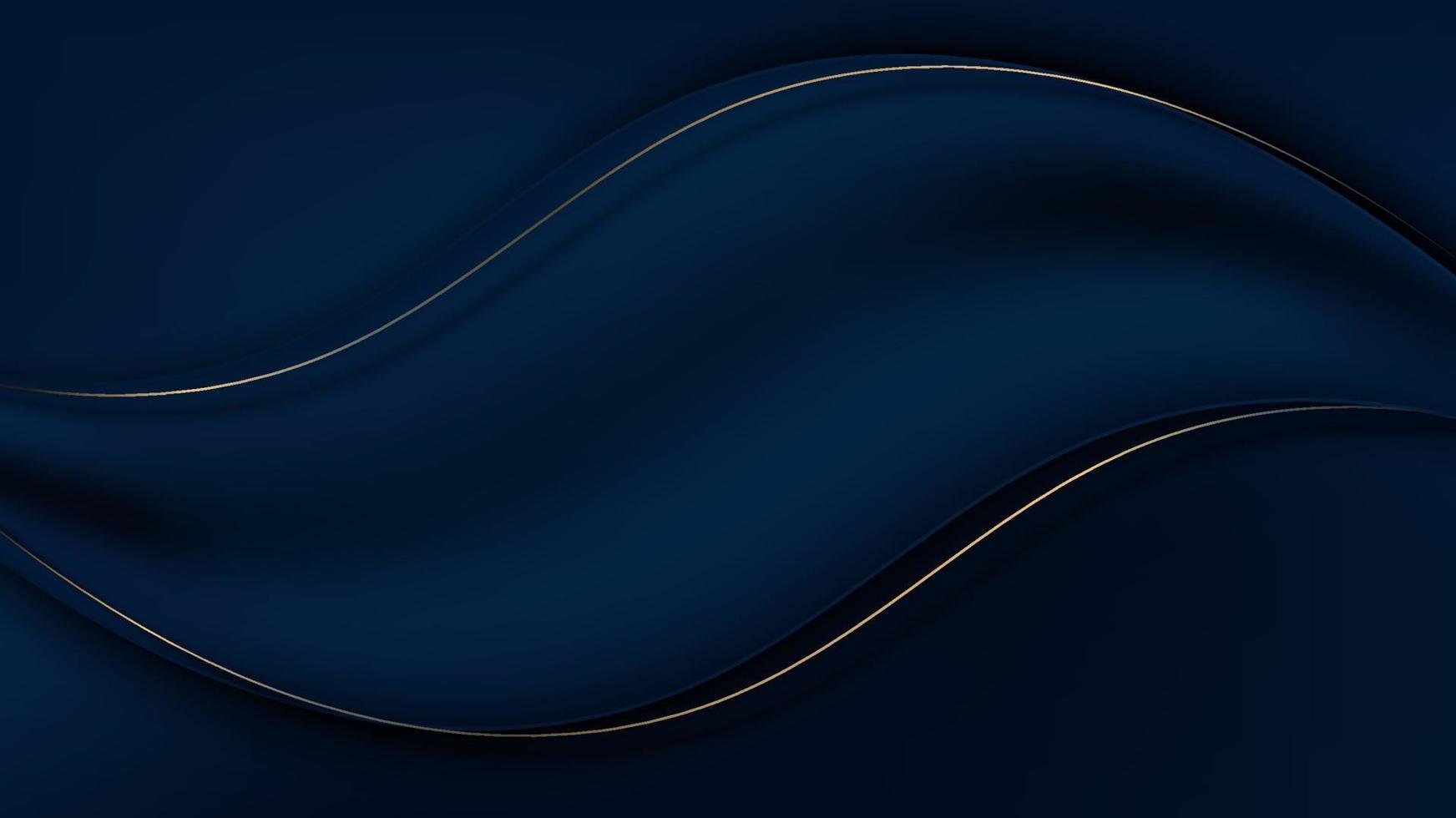 pano de cetim azul 3d abstrato dobre o fundo e a textura do material da onda com estilo de luxo de decoração de linhas douradas vetor