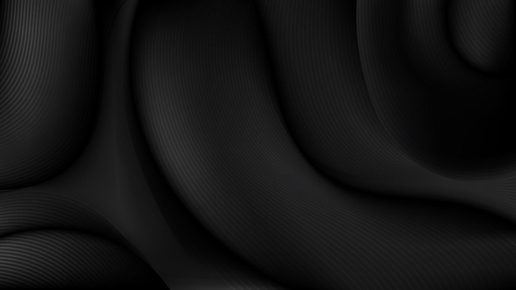 rugas de tecido preto 3d elegante abstrato com textura de padrão de linhas em fundo escuro vetor