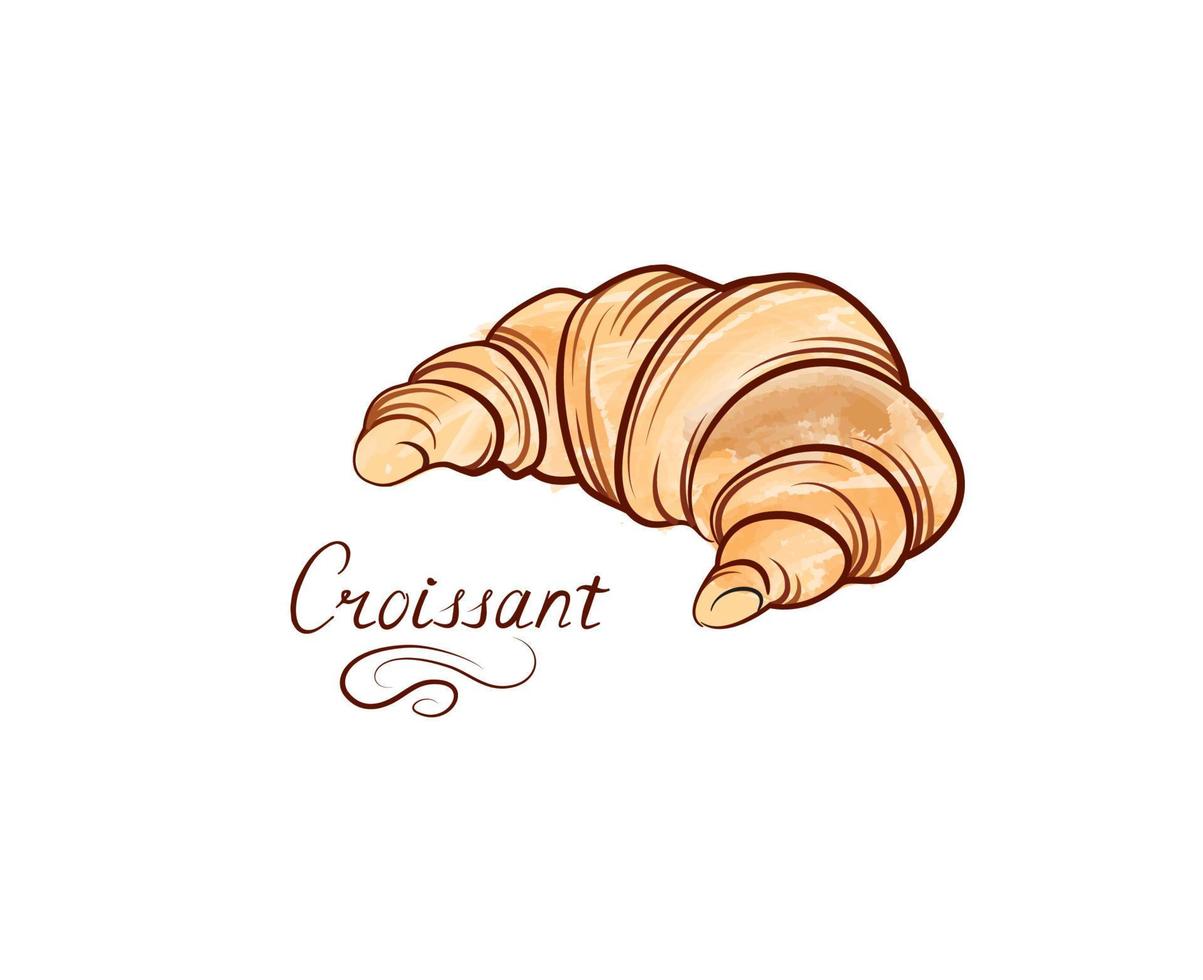 ícone de comida francesa de croissant. arte de linha de desenho de mão de cor de alimentos de grãos sobre fundo branco vetor