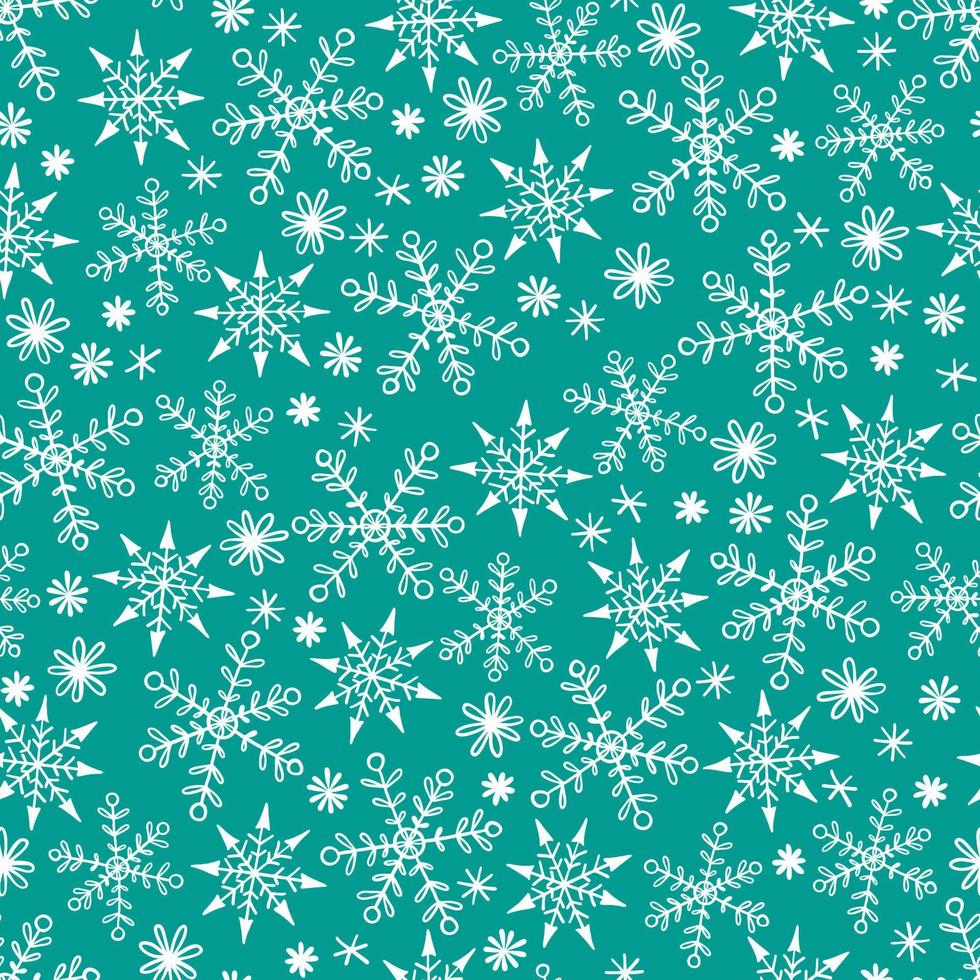 padrão sem emenda de inverno com flocos de neve desenhados à mão. fundo de inverno. ilustração vetorial. design para têxteis, papel de parede, embalagens e outros. vetor