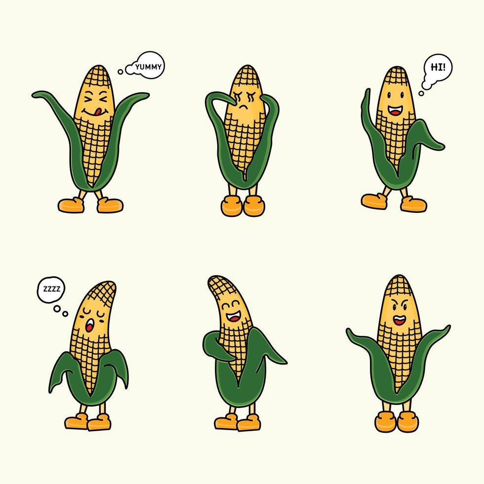 conjunto de caracteres de mascote de milho. ilustração vetorial de vegetais vetor